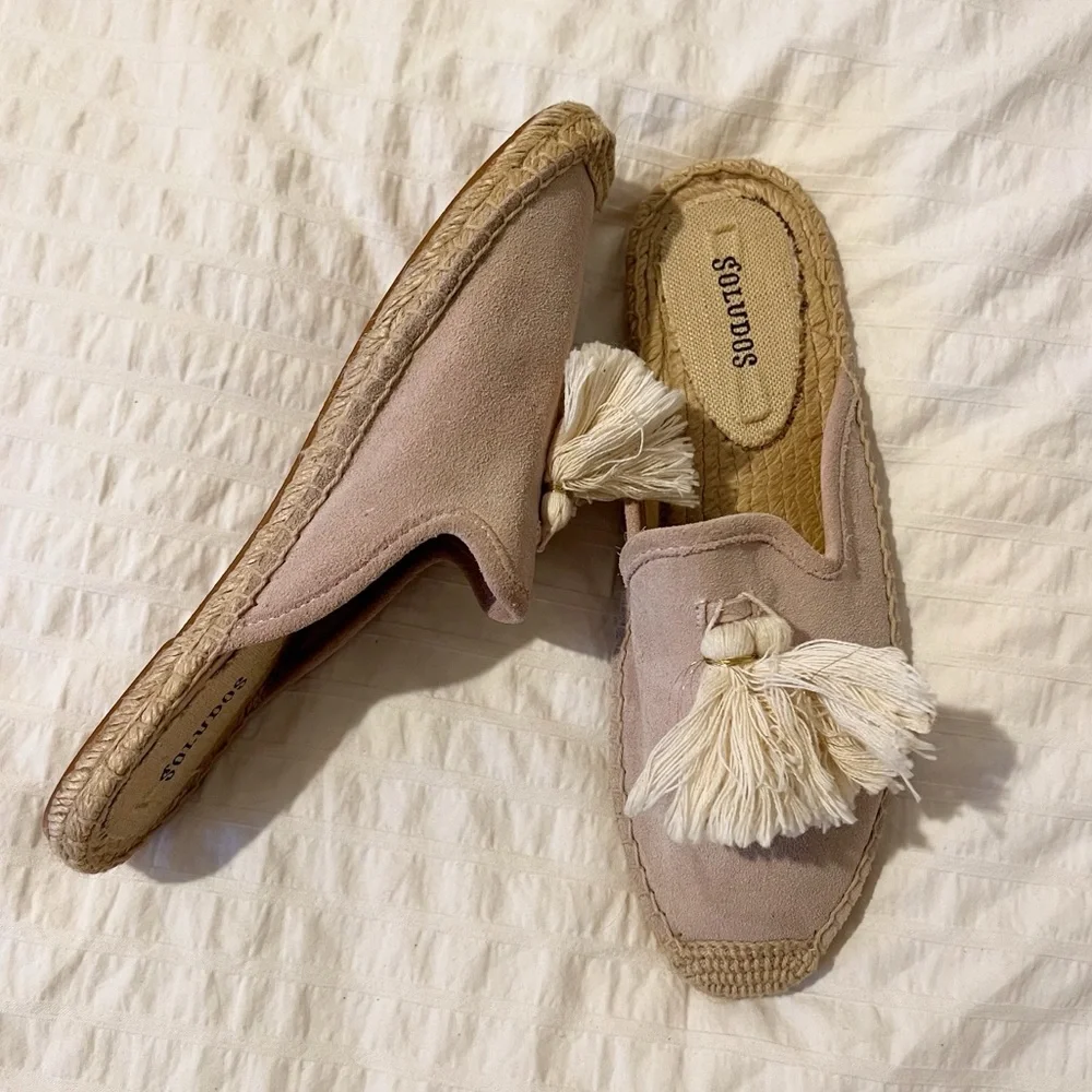 Soludos Peony Pink Suede Tassel Espadrille Mule Slip-On Flats Sandals 7